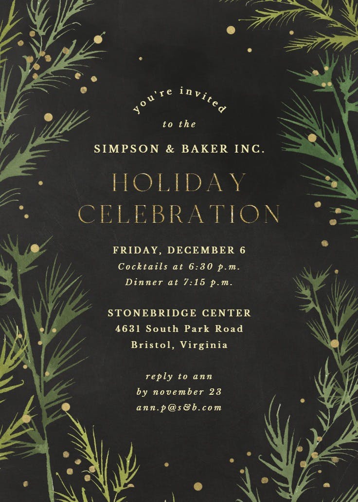 Winter greenery - cocktail party invitation